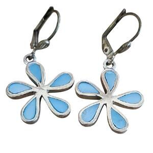 Vintage Sterling Silver 925 Daisy Flower Inlayed w/Natural Larimar Earrings